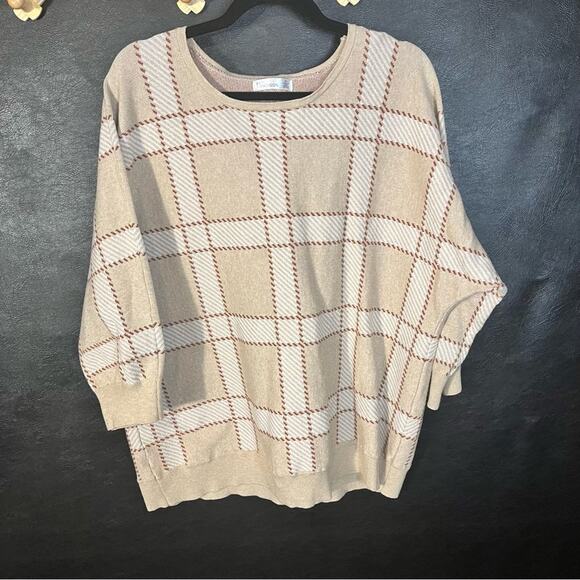 89th & Madison Tan Plaid Sweater Size 2X - Picture 1 of 8